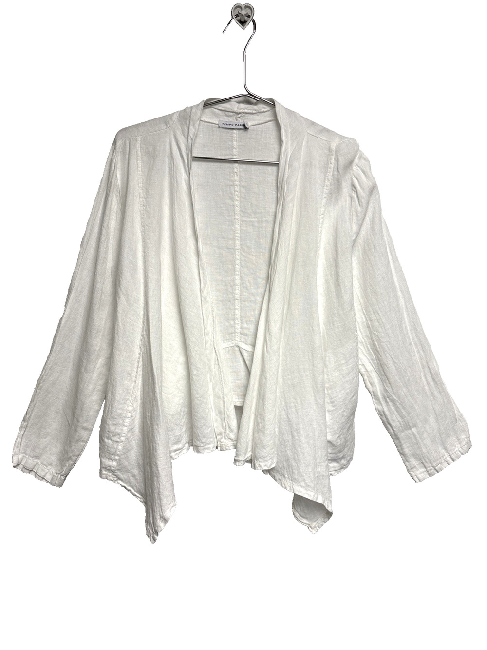 Tempo Paris White 100% Linen Women's Open Cardigan Breezy Coastal - Size XL
